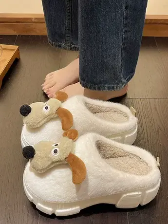 可爱毛毛拖鞋外穿女可爱小狗2023秋新款厚底室内家居舒适保暖棉拖商品大图