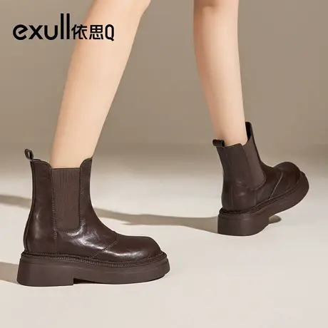 exull/依思Q2025秋冬新款英伦风复古马丁靴厚底切尔西短筒靴女靴图片