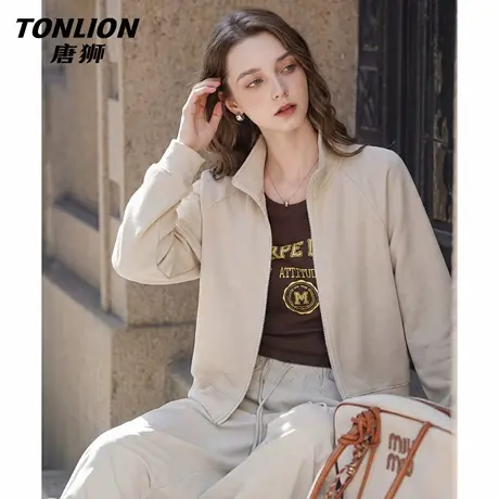 唐狮官方开衫外套女2026新款春季短款立领拉链卫衣宽松运动上衣VC商品大图