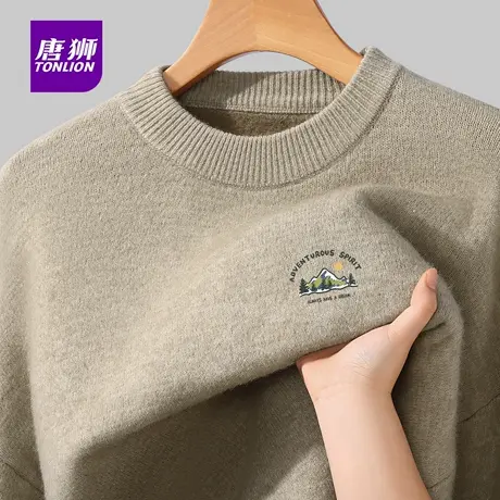 唐狮官方圆领毛衣男冬季加绒加厚保暖内搭一体绒打底针织衫男款YB图片