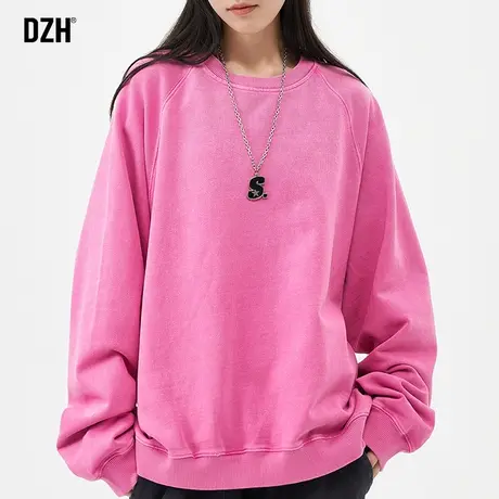 情侣玫红色重磅卫衣男秋季圆领2023年新款美式oversize外套打底衫商品大图