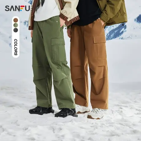 三福2023冬男士伞兵裤打褶工装休闲裤 纯棉宽松直筒长裤477215商品大图