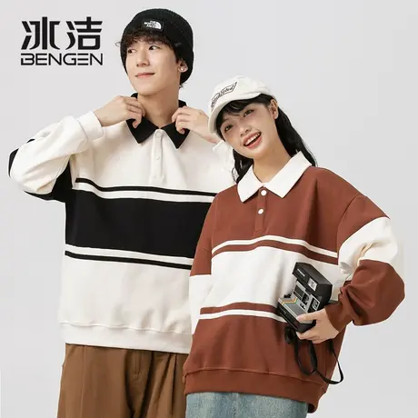 冰洁美式复古卫衣男秋冬季宽松polo上衣情侣装翻领男女服装BYBL商品大图