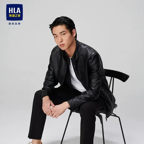 HLA/海澜之家立领夹克PU挺括纤滑潮流压花时尚质感有型舒适外套男图片