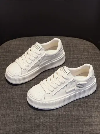 贝壳头真皮小白鞋女2023新款厚底牛皮饼干鞋百搭洋气运动休闲板鞋图片