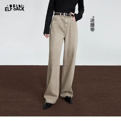 妖精的口袋【送腰带】高腰宽松牛仔裤女2023冬季新款显瘦英伦长裤图片