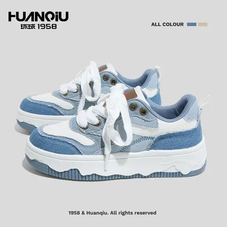 环球复古国潮休闲板鞋女百搭小白鞋厚底小众帆布鞋牛仔透气女鞋子商品大图