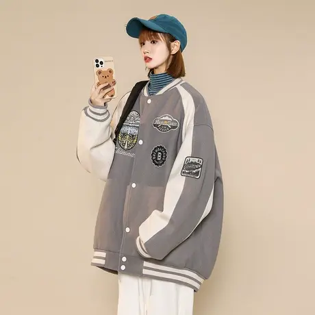 美式风街头棒球服女外套春秋2023年新款潮牌复古宽松oversize夹克图片