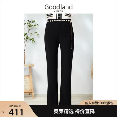 音儿美地女装2023春季新款配金属腰带职业高腰直腿休闲裤图片