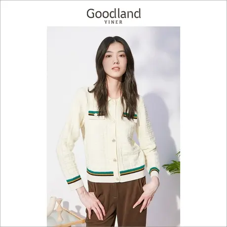 音儿美地女装2022冬季新款毛衣外套撞色提花针织衫开衫上衣商品大图