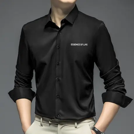 男士衬衫2024新款长袖商务抗皱免烫衬衣轻熟风高级感字母印花寸衫图片