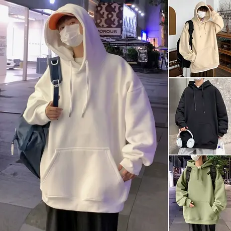 潮牌情侣重磅纯棉卫衣男春秋季新款运动宽松休闲外套美式纯色帽衫商品大图