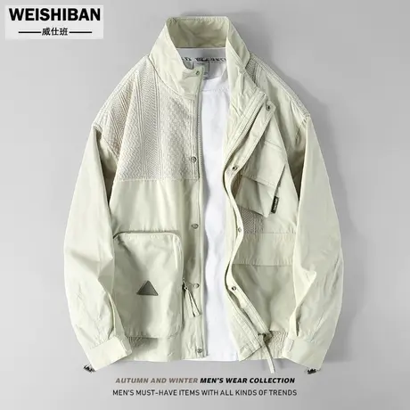 美式休闲机能风工装夹克男秋季2023新款潮牌小众拼接立体口袋外套图片
