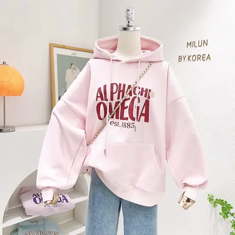 2023春季新款小众设计感上衣韩国东大门字母笑脸休闲连帽卫衣大码商品大图