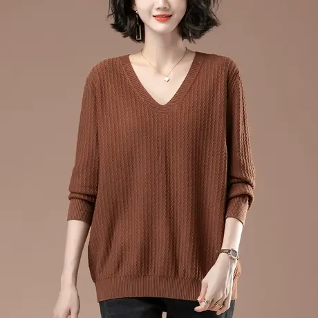 春秋V领针织打底衫女加肥加大码女装宽松休闲百搭显瘦薄款毛衣女图片