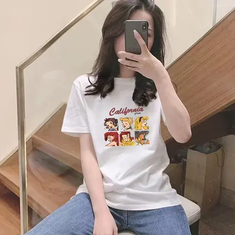 2023新款正肩纯棉短袖T恤女时尚百搭显瘦白色学生上衣打底衫体恤图片