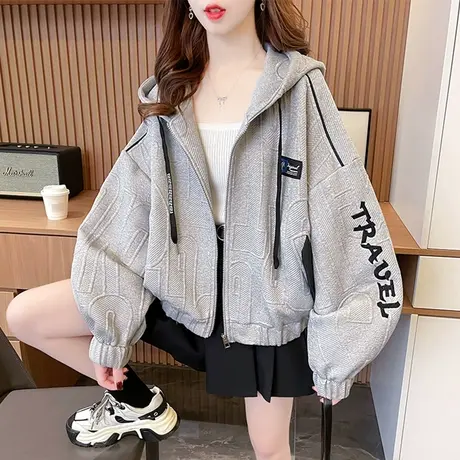 短款卫衣女春秋季韩版宽松设计感小众薄款小个子百搭学生开衫外套商品大图