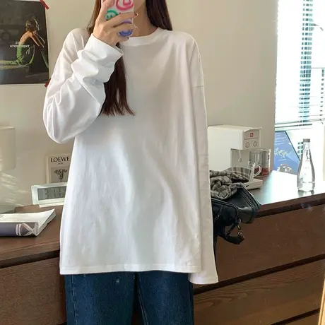 2023新款春秋冬加绒加厚保暖打底衫女装上衣宽松外穿秋衣长袖t恤图片