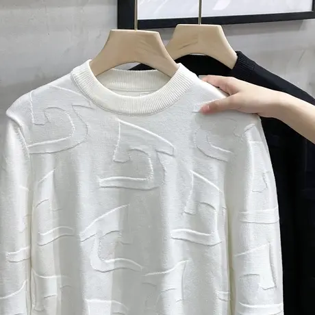 毛衣男冬季潮牌提花设计慵懒复古日系男士半高领针织衫外套秋冬款商品大图