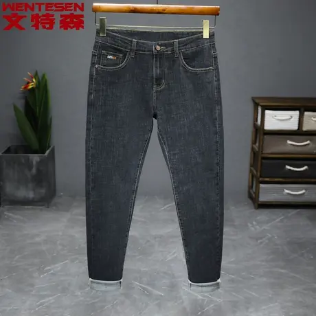 春秋季新款韩版潮流牛仔裤男修身弹力黑灰色小直筒长裤子潮牌男裤商品大图