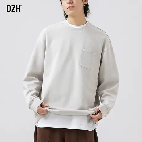 男士条纹长袖T恤男潮牌秋季男装盐系设计感打底衫2023新款套头衫商品大图