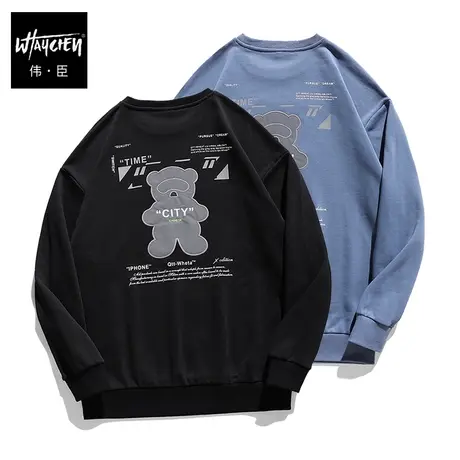 伟臣潮牌大码男装重工刺绣圆领卫衣胖子青年卡通肥佬宽松长袖秋季图片