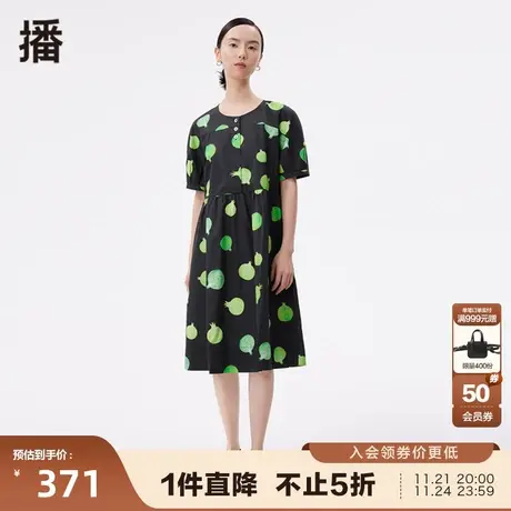 播秋季新款简约圆领石榴印花娃娃裙印花连衣裙女DDP4LD4702图片
