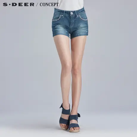 sdeer圣迪奥繁复绣花休闲牛仔短裤S16280940商品大图