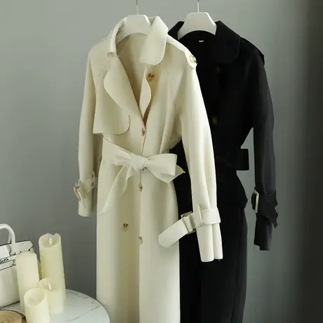 【直播】粉红大布娃娃气质修身中长款翻领大衣图片