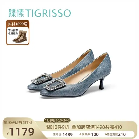 蹀愫夏新精致小猫跟高跟鞋方扣浅口单鞋女TA54184-11图片