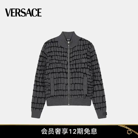 【季末优惠】VERSACE/范思哲 男士仿鳄鱼纹天鹅绒提花拉链套头衫图片