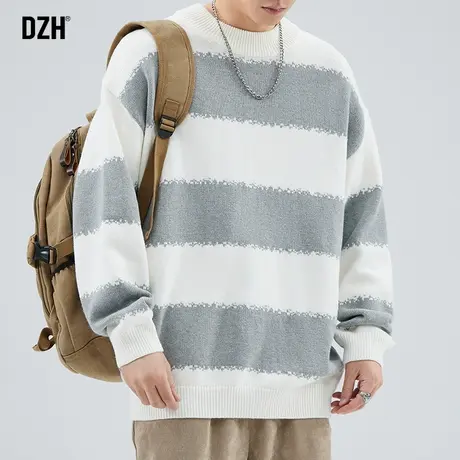 男生条纹毛衣男秋冬款慵懒风圆领针织衫男款内搭2024年新款打底衫商品大图