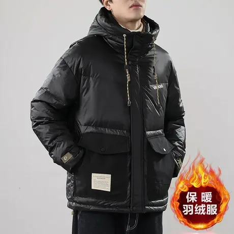 冬季保暖防风防寒连帽羽绒服2024新款男士美式潮牌加厚面包服外套图片