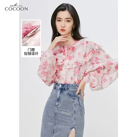 MISSCOCOON新中式时尚印花大翻领短外套女2023新款夏宽松夹克上衣图片