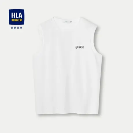 HLA/海澜之家字母印花休闲背心2024春夏新款斜纹圆领透气背心男商品大图