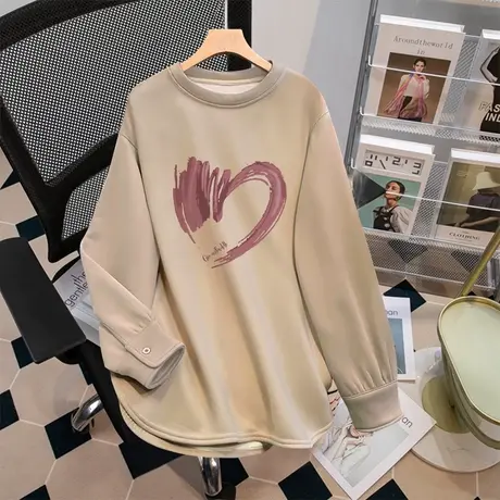 胖mm中长款加绒卫衣女冬季大码遮肉上衣ins潮韩系慵懒风宽松外套商品大图