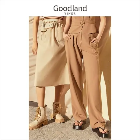 Goodland美地女装2023夏季优雅通勤高腰薄款垂感直筒休闲裤商品大图