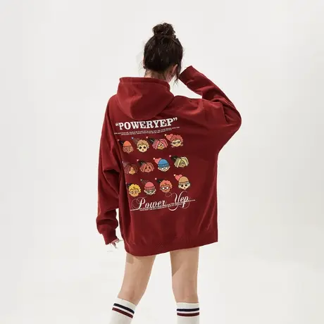 YEP复古卡通印花连帽卫衣女2024年春季新款潮牌宽松oversize外套图片