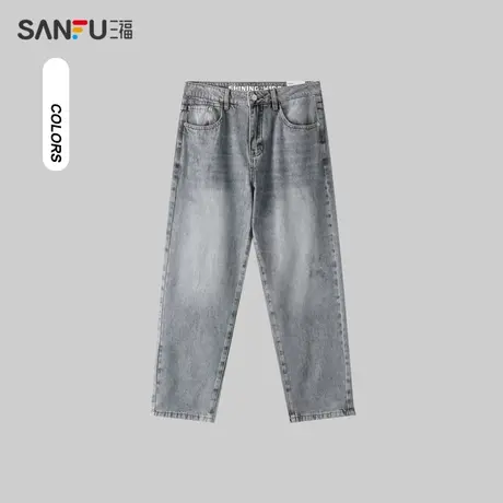 三福2024夏季男士腰头印花牛仔裤 休闲时尚宽松锥形长裤483268商品大图