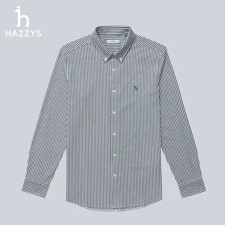 【商场同款】Hazzys哈吉斯2024春季新品男士条纹长袖休闲针织衬衣图片