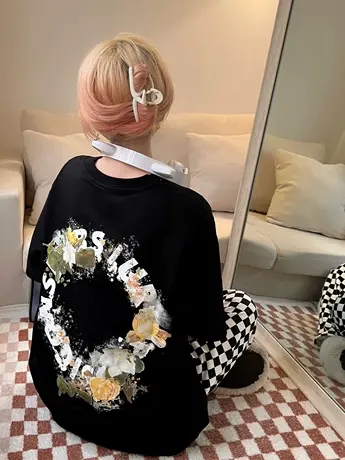 纯棉短袖t恤女夏季2022新款宽松设计感小众美式复古oversize上衣商品大图