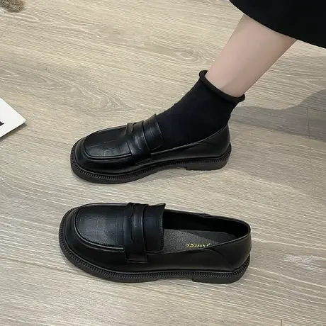 瓢鞋豆豆女鞋子秋季薄款厚底法式黑色小皮鞋晚晚风玛丽珍乐福单鞋商品大图