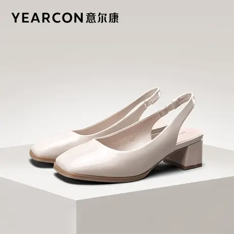 意尔康女鞋夏季包头凉鞋方头粗跟高跟外穿法式仙女风松紧带皮鞋商品大图
