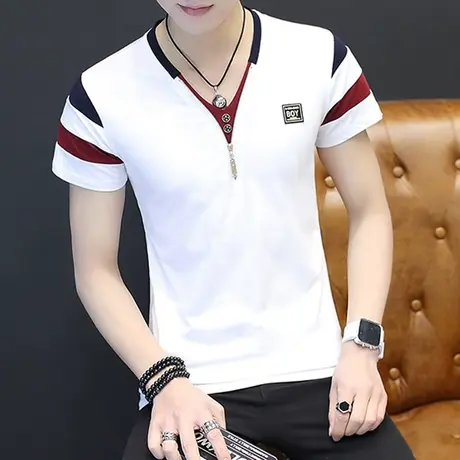 短袖T恤男V领T恤衫个性潮流上衣韩版学生打底衫百搭半袖夏装衣服图片