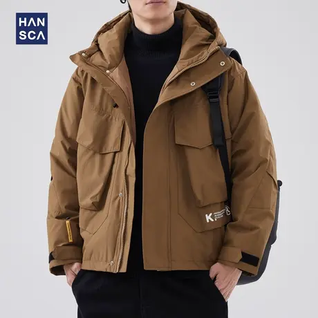 hansca冲锋工装羽绒服男冬季2023新款连帽多口袋青少年美式外套潮图片