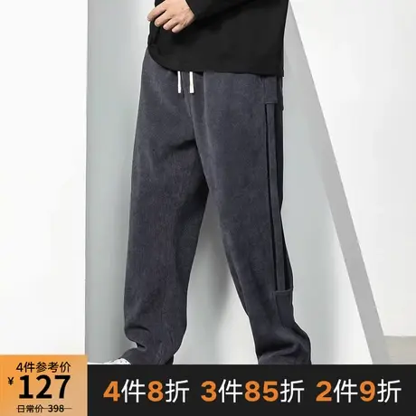 GxxH大码男装雪尼尔裤子男士秋冬新款宽松垂感直筒卫裤肥佬阔腿裤商品大图