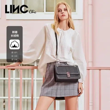 LINC金羽杰春季新款宫廷纯棉少女泡泡袖白衬衫女2011632图片