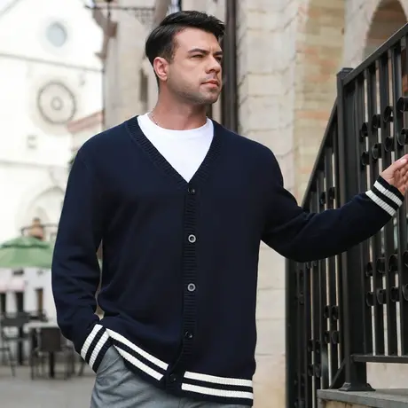 胖哥哥大码开衫针织毛衣男士加肥加大外套胖子宽松条纹针织衫上衣商品大图