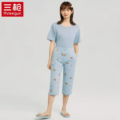 三枪女夏季纯棉睡觉七分裤薄款睡裤透气全棉弹力休闲水柔棉家居裤图片