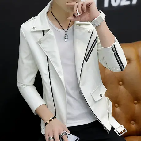 ins男士个性短款皮衣秋冬季潮牌皮夹克帅气机车服韩版外套学生潮商品大图